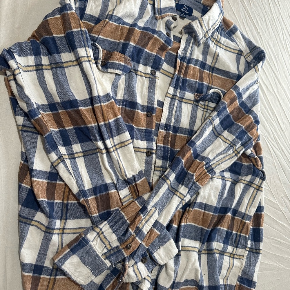 Blue and Brown Plaid Button-Up Shirt